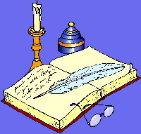 Image of a book and writing equipment